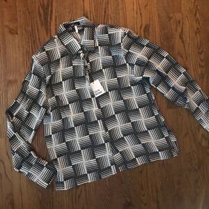 100% silk black white plaid blouse 8 NWT career